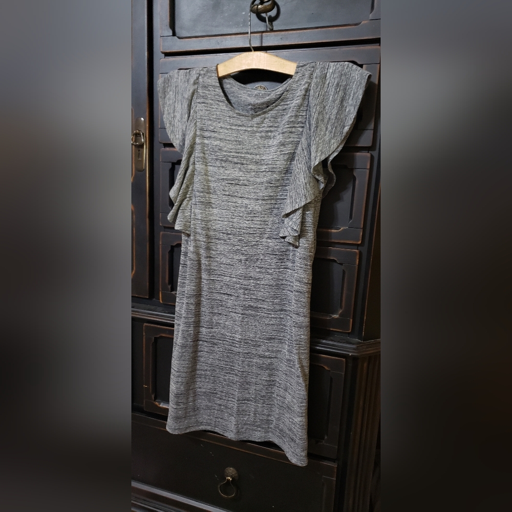 Classic Gray Ruffle Sleeve Women's Dress